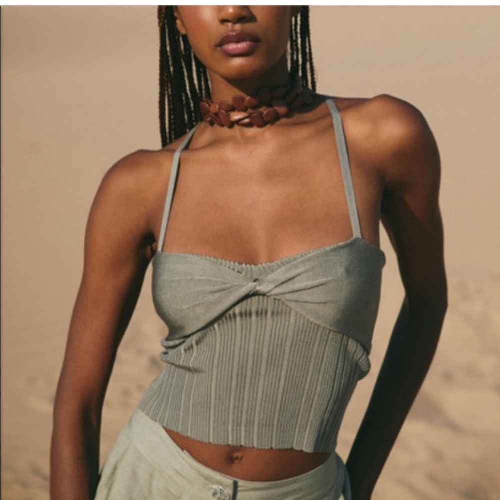 Cult Gaia Ribbed Knit Top in green